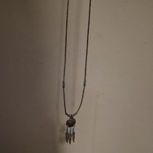 Bohemian Blue and Gold Feather Necklace